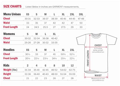 Clothing Size Chart 